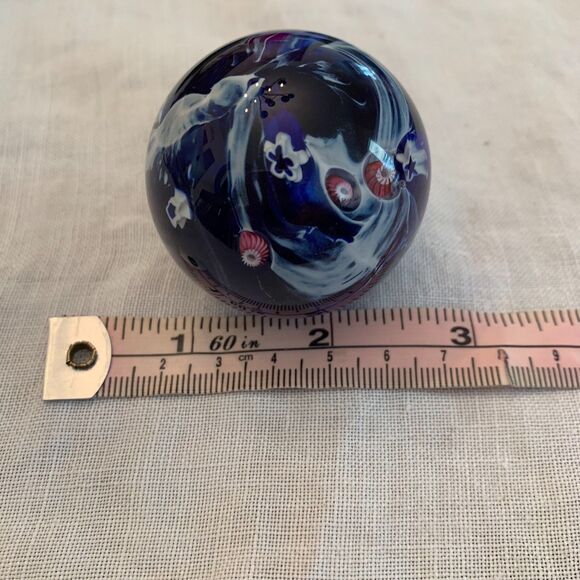 Glass Eye Studio Art Glass Millefiori Paperweight Cobalt‎ Blue 6" Diameter - Picture 7 of 7